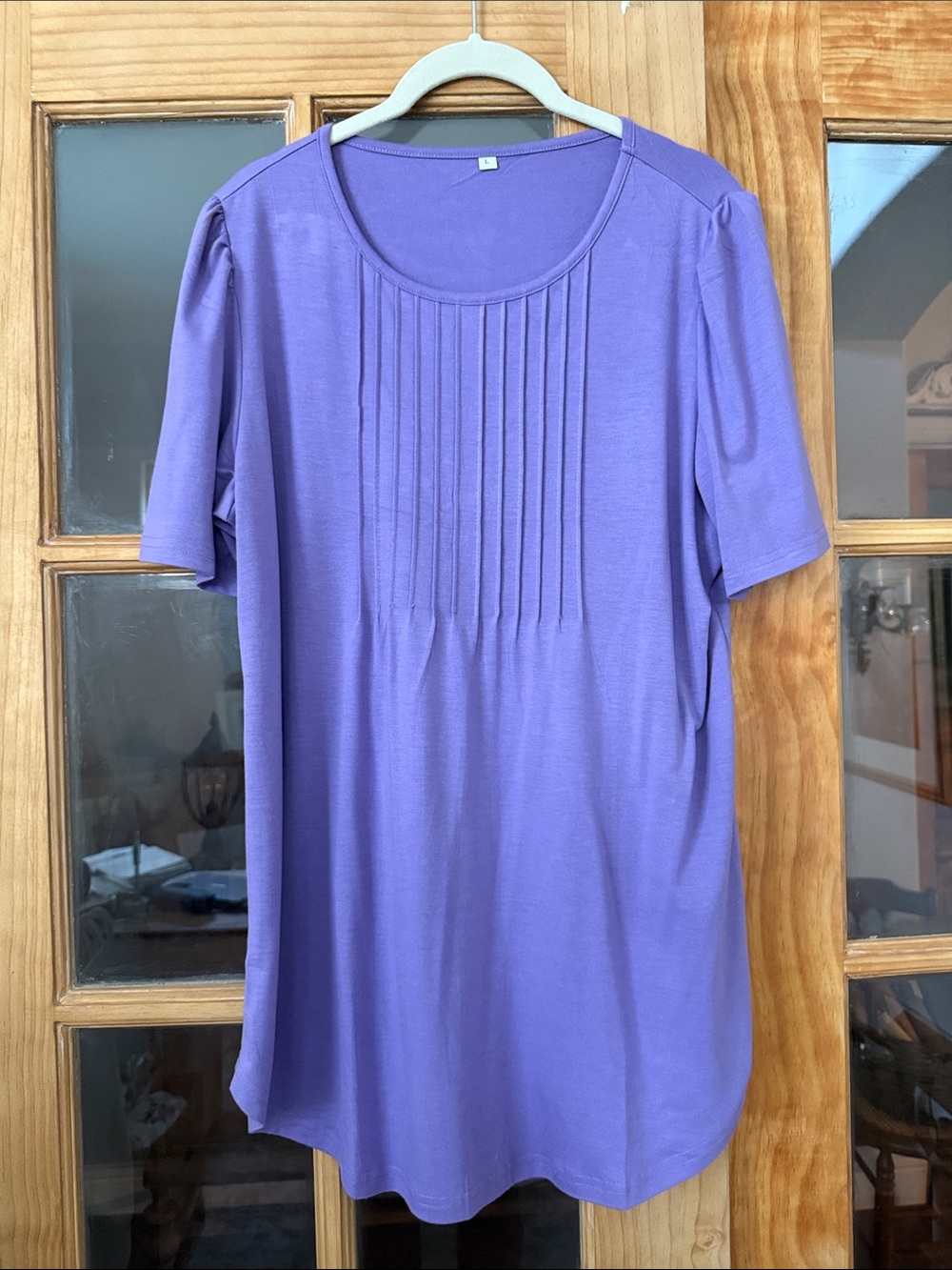 Women's Purple Pleated Front Short Sleeve Top